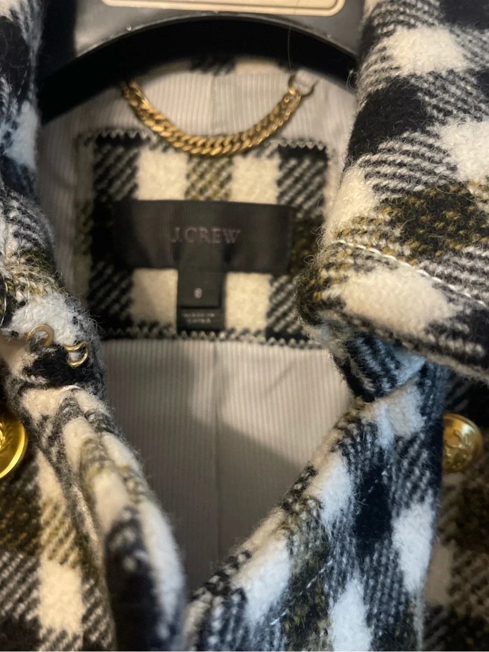 J. CREW Ladies Double Breasted Long Wool Coat, Ivory Multi plaid, Sz 8 NWOT! - Picture 5 of 16
